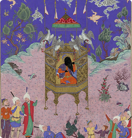 «Кай-Кавус возносится в небо». Лист из «Шахнаме» шаха Тахмаспа, 1530–1535 годы / The Metropolitan Museum of Art / Wikimedia Commons