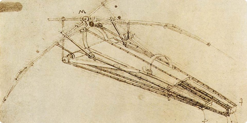 Леонардо да Винчи. Рисунок летательного аппарата, ок. 1488 года / Biblioteca Ambrosiana / Wikimedia Commons